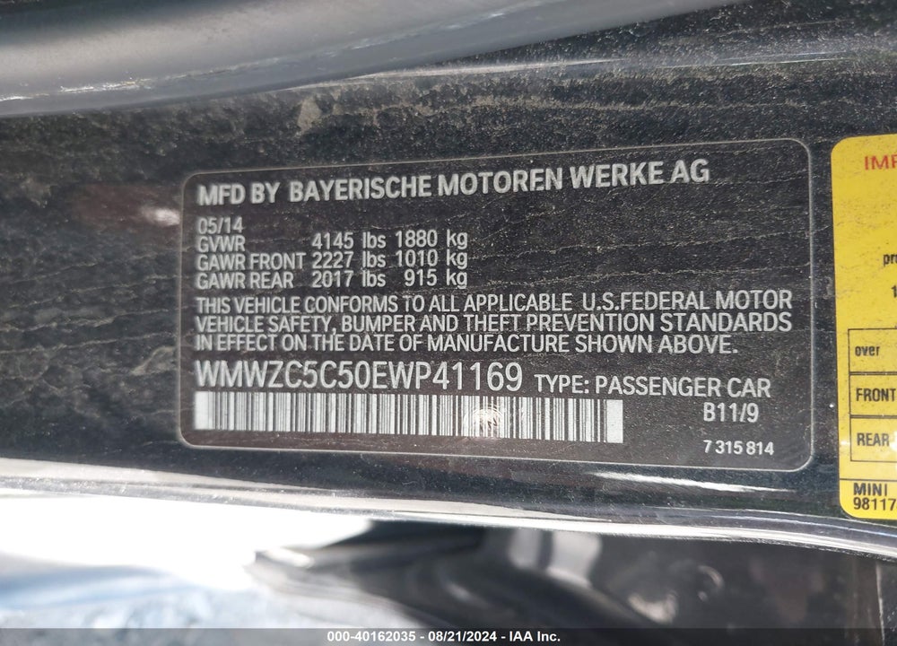 2014 MINI COUNTRYMAN COOPER S VIN: WMWZC5C50EWP41169