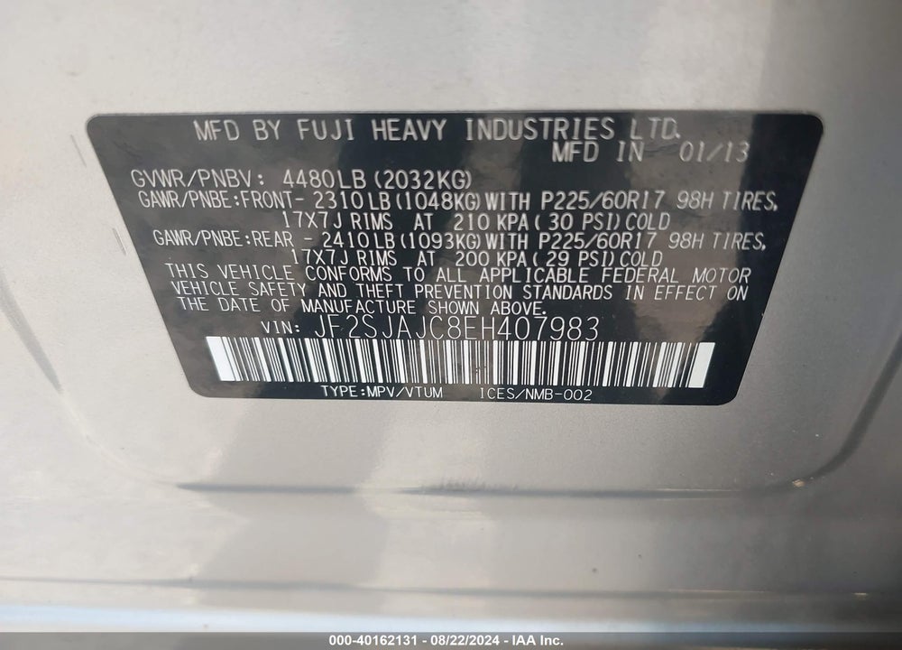 2014 SUBARU FORESTER 2.5I LIMITED VIN: JF2SJAJC8EH407983