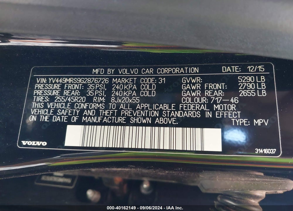 2016 VOLVO XC60 T6 DRIVE-E R-DESIGN PLATINUM VIN: YV449MRS9G2876726