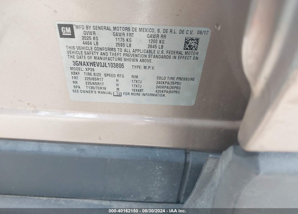 2018 CHEVROLET EQUINOX LS VIN: 3GNAXHEV0JL103806