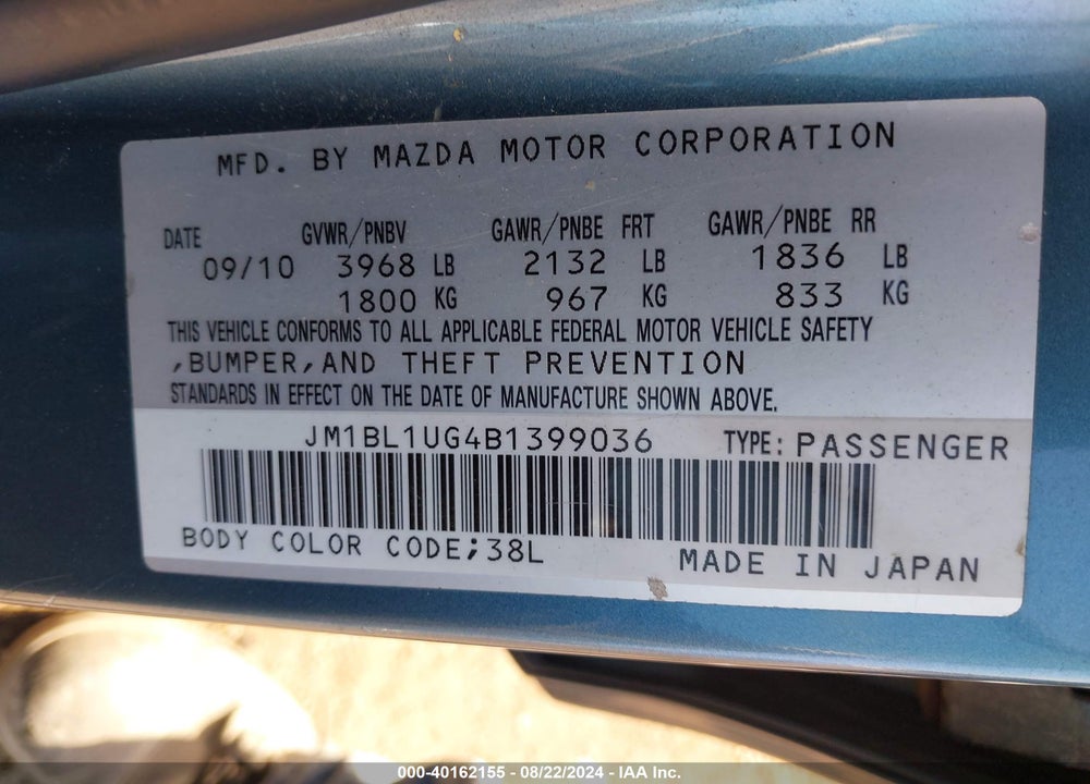 2011 MAZDA 3 I SPORT VIN: JM1BL1UG4B1399036