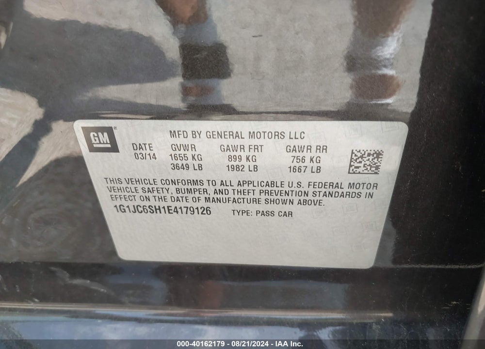 2014 CHEVROLET SONIC LT AUTO VIN: 1G1JC6SH1E4179126