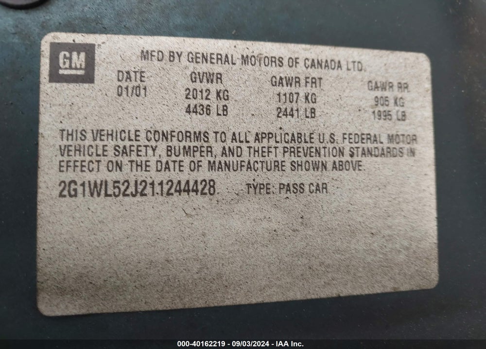 2001 CHEVROLET LUMINA VIN: 2G1WL52J211244428