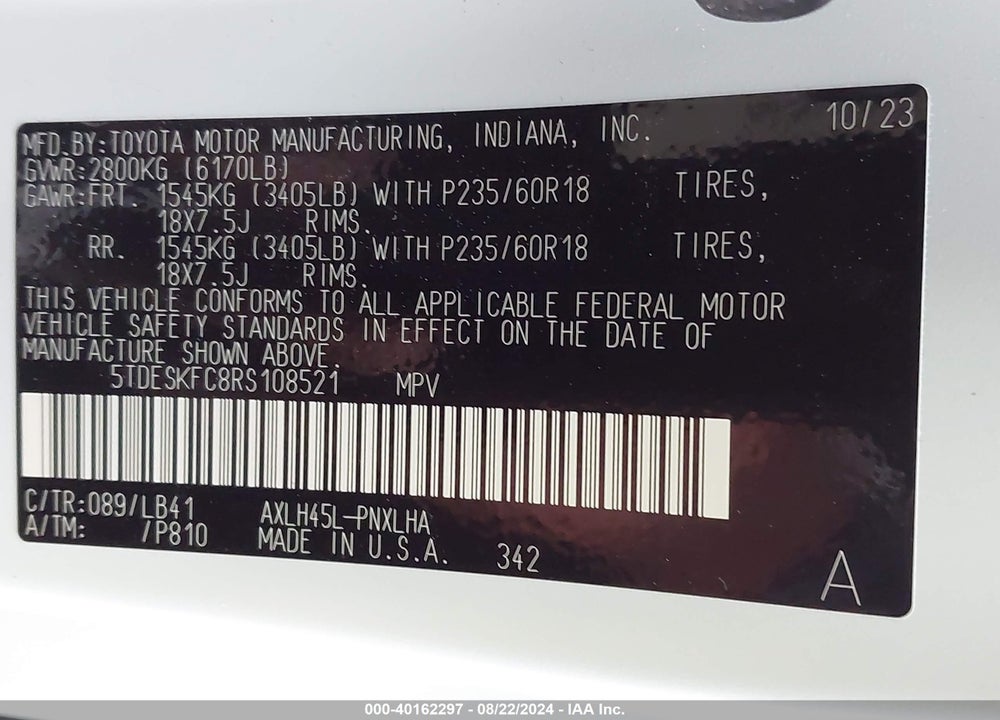 2024 TOYOTA SIENNA PLATINUM VIN: 5TDESKFC8RS108521