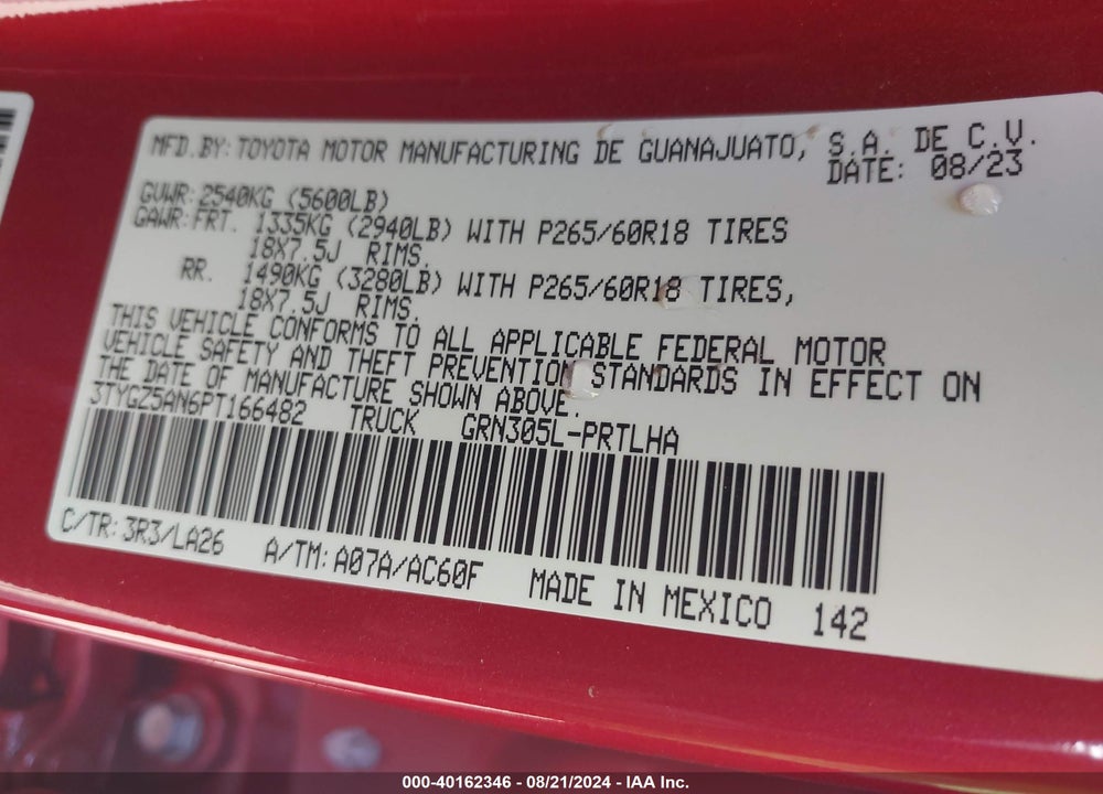 2023 TOYOTA TACOMA LIMITED VIN: 3TYGZ5AN6PT166482