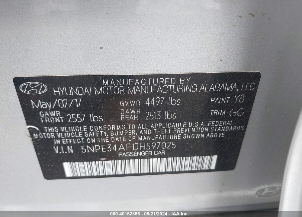 2018 HYUNDAI SONATA SEL VIN: 5NPE34AF1JH597025