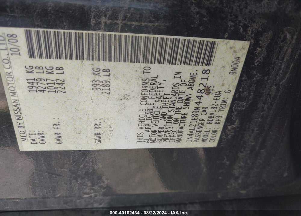 2009 NISSAN ALTIMA 2.5 S VIN: 1N4AL21E89N448218