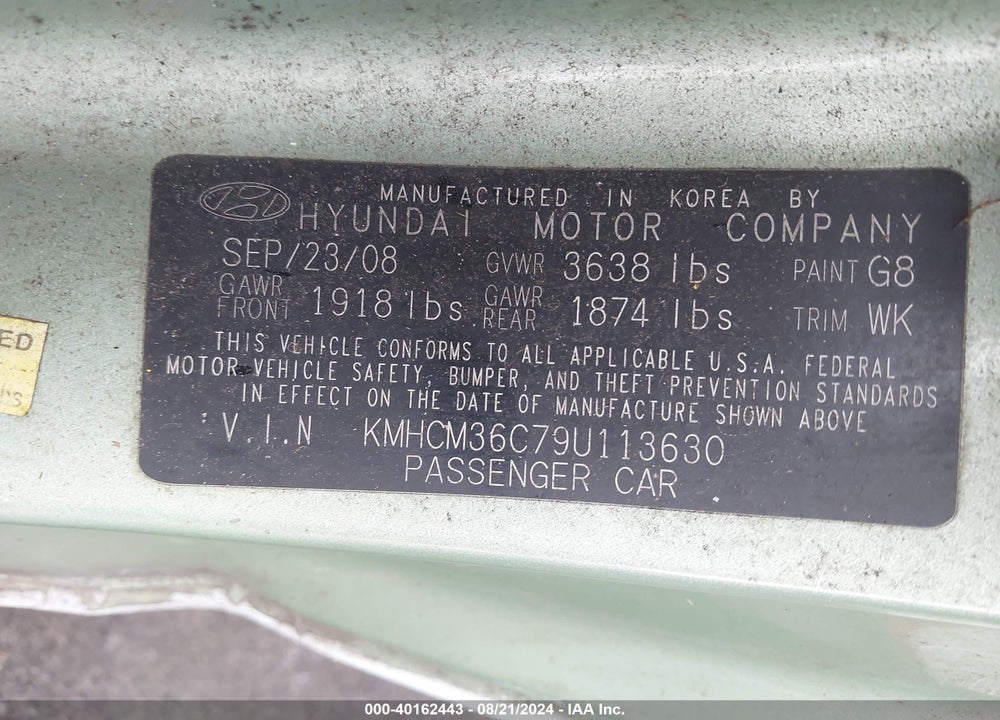 2009 HYUNDAI ACCENT GS VIN: KMHCM36C79U113630
