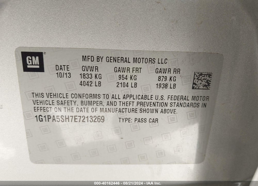 2014 CHEVROLET CRUZE LS AUTO VIN: 1G1PA5SH7E7213269