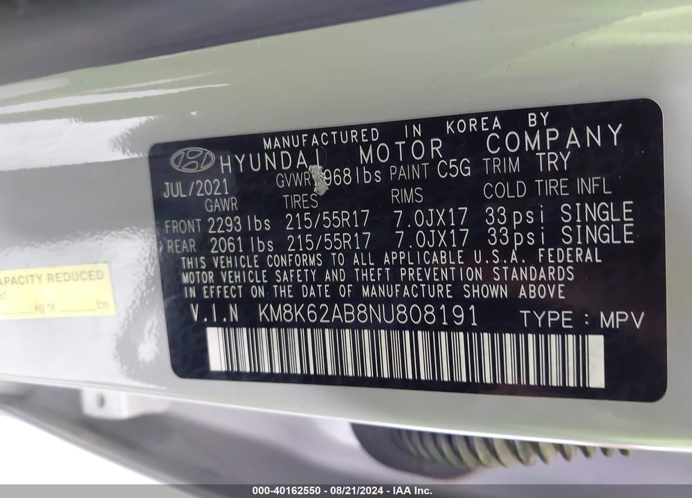 2022 HYUNDAI KONA SEL VIN: KM8K62AB8NU808191