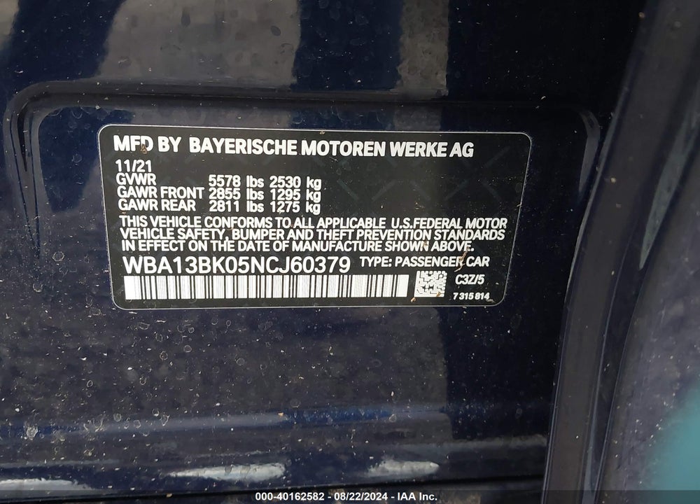 2022 BMW M550 I XDRIVE VIN: WBA13BK05NCJ60379