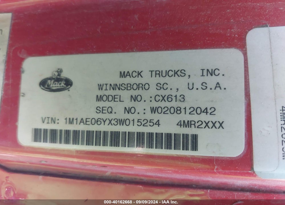 2003 MACK 600 VIN: 1M1AE06YX3W015254