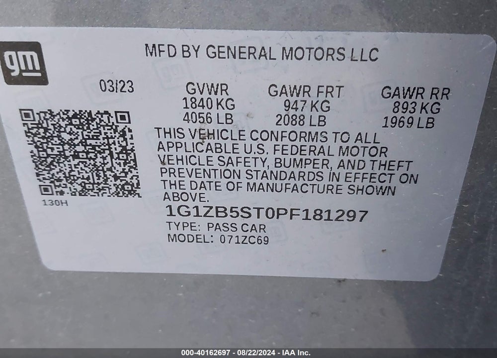 2023 CHEVROLET MALIBU FWD LS VIN: 1G1ZB5ST0PF181297