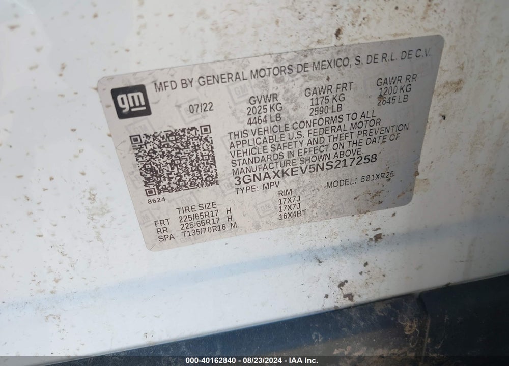 2022 CHEVROLET EQUINOX FWD LT VIN: 3GNAXKEV5NS217258
