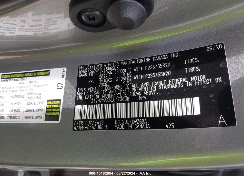 2020 LEXUS RX 350 VIN: 2T2HZMAA5LC173638