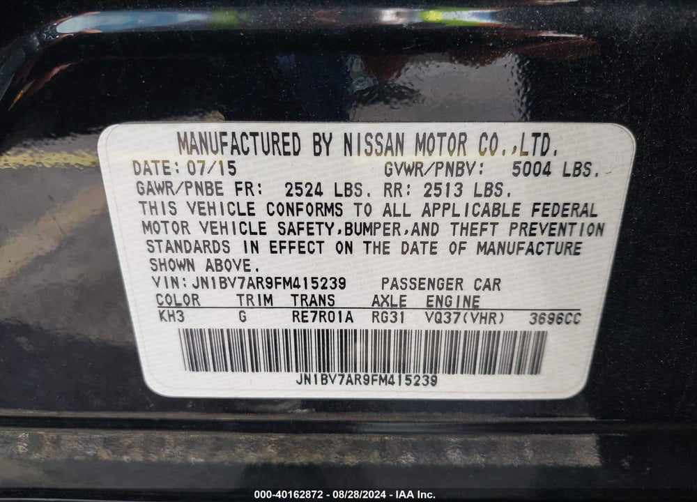 2015 INFINITI Q50 PREMIUM VIN: JN1BV7AR9FM415239