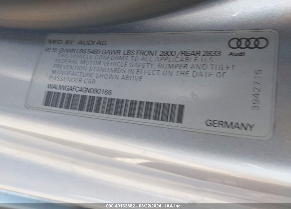 2016 AUDI A7 3.0T PREMIUM PLUS VIN: WAUWGAFC4GN080166