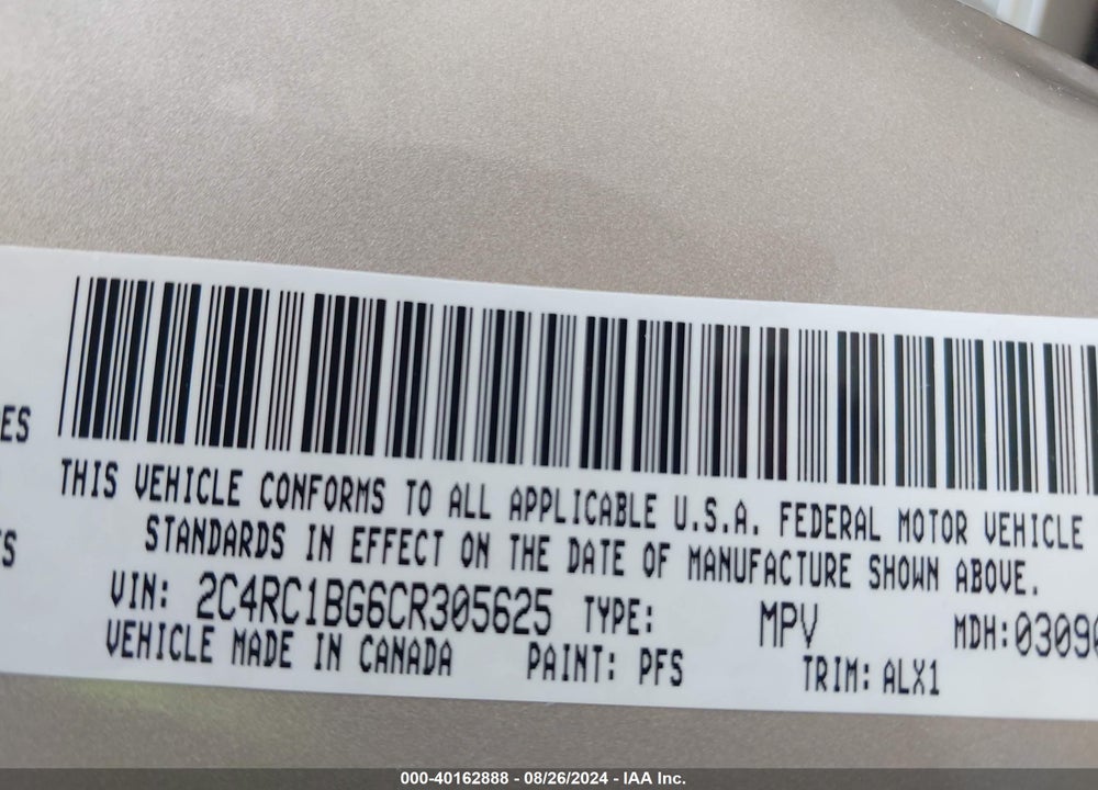 2012 CHRYSLER TOWN & COUNTRY VIN: 2C4RC1BG6CR305625