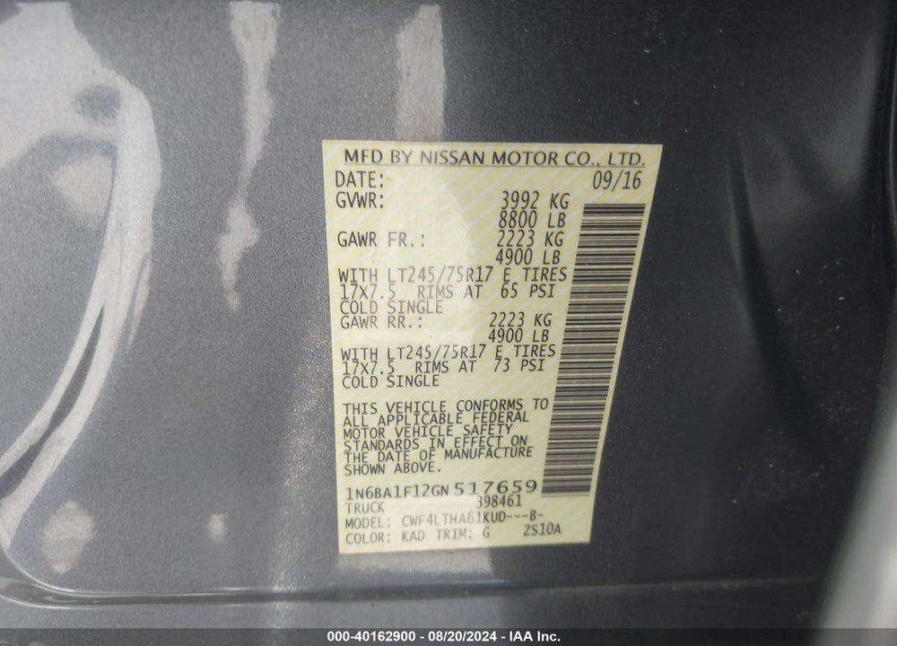 2016 NISSAN TITAN XD SV DIESEL VIN: 1N6BA1F12GN517659