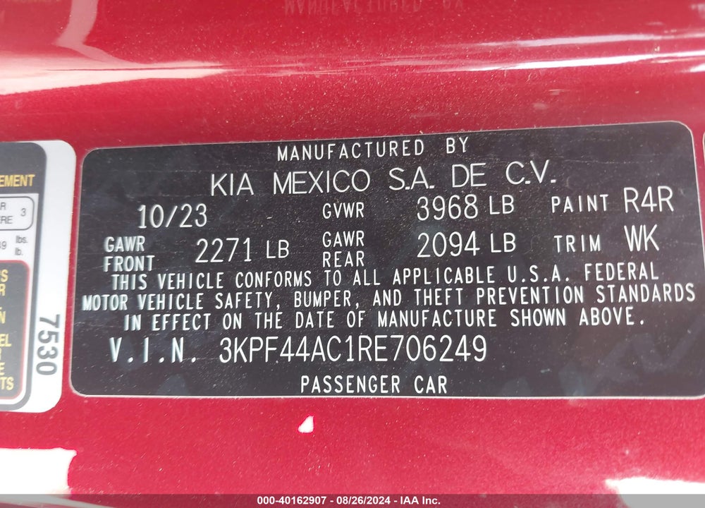 2024 KIA FORTE GT VIN: 3KPF44AC1RE706249