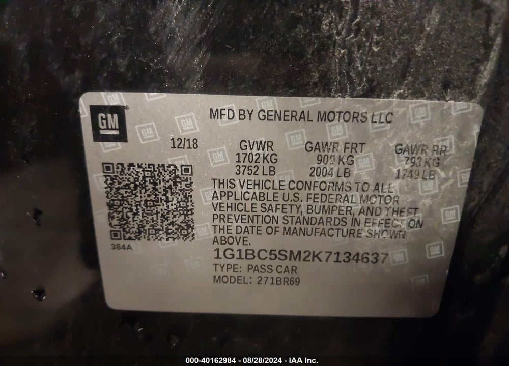 2019 CHEVROLET CRUZE LS VIN: 1G1BC5SM2K7134637