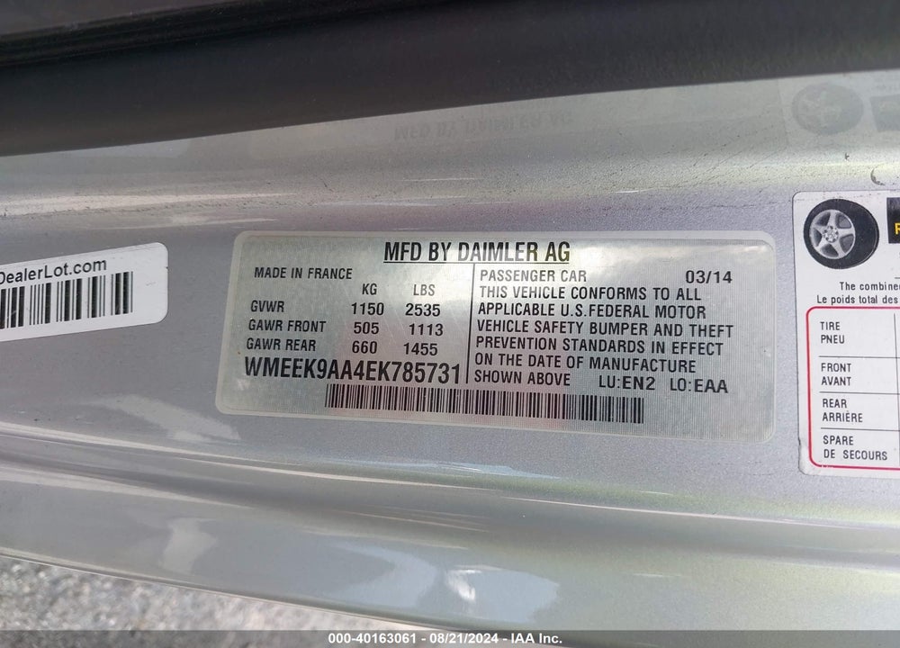 2014 SMART FORTWO ELECTRIC DRIVE PASSION VIN: WMEEK9AA4EK785731