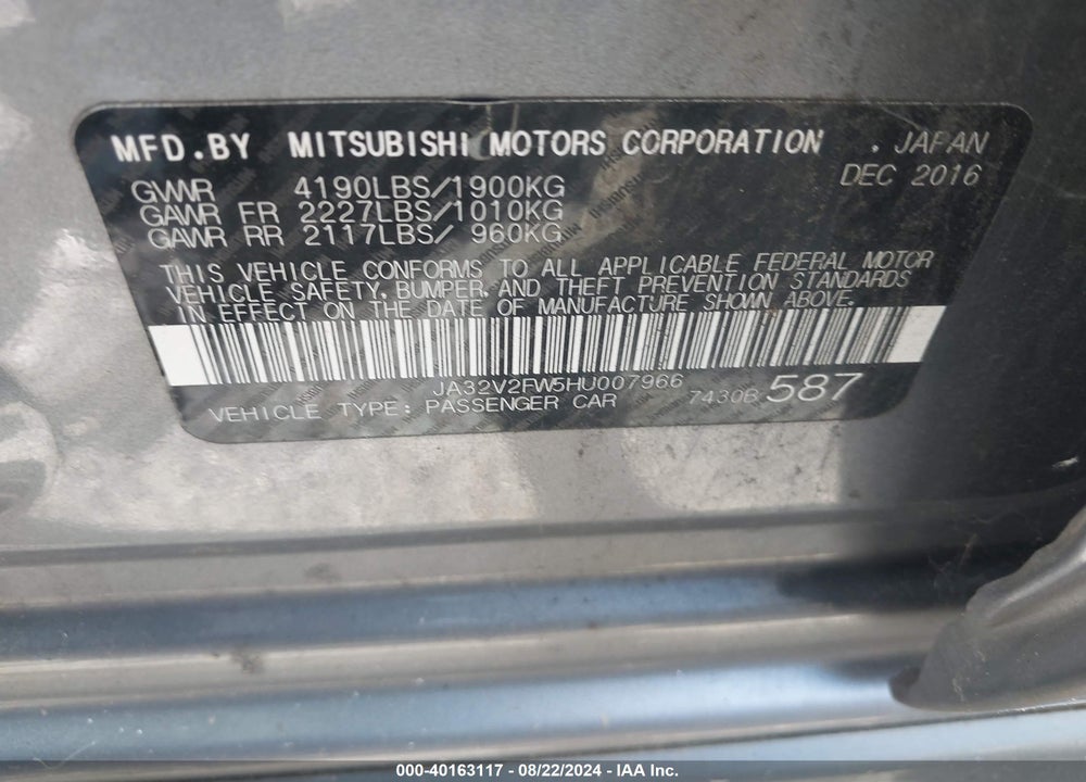 2017 MITSUBISHI LANCER ES VIN: JA32V2FW5HU007966