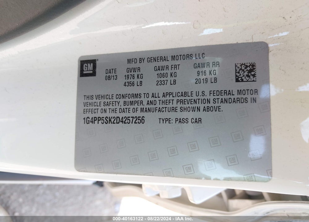 2013 BUICK VERANO VIN: 1G4PP5SK2D4257256