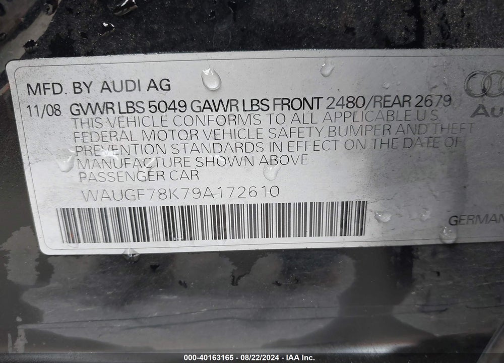 2009 AUDI A4 2.0T AVANT VIN: WAUGF78K79A172610