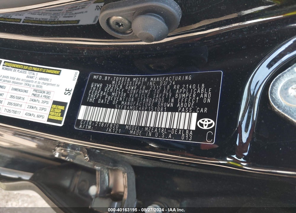 2024 TOYOTA COROLLA LE VIN: 5YFB4MDE4RP151081