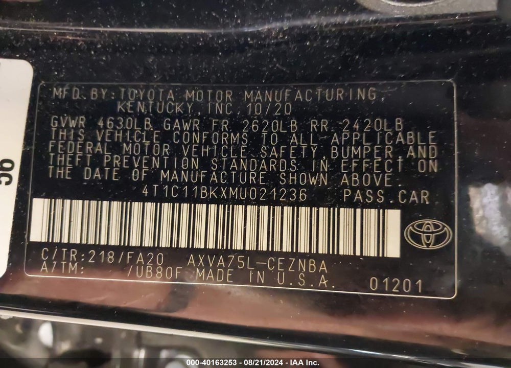 2021 TOYOTA CAMRY LE AWD VIN: 4T1C11BKXMU021236