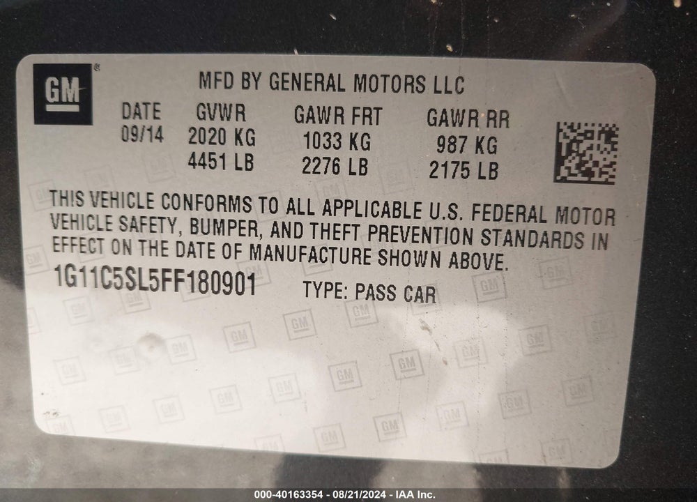2015 CHEVROLET MALIBU 1LT VIN: 1G11C5SL5FF180901