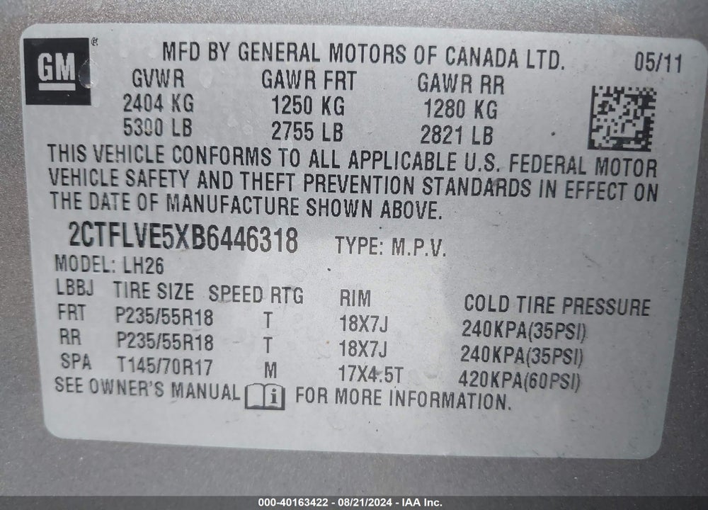 2011 GMC TERRAIN SLT-1 VIN: 2CTFLVE5XB6446318