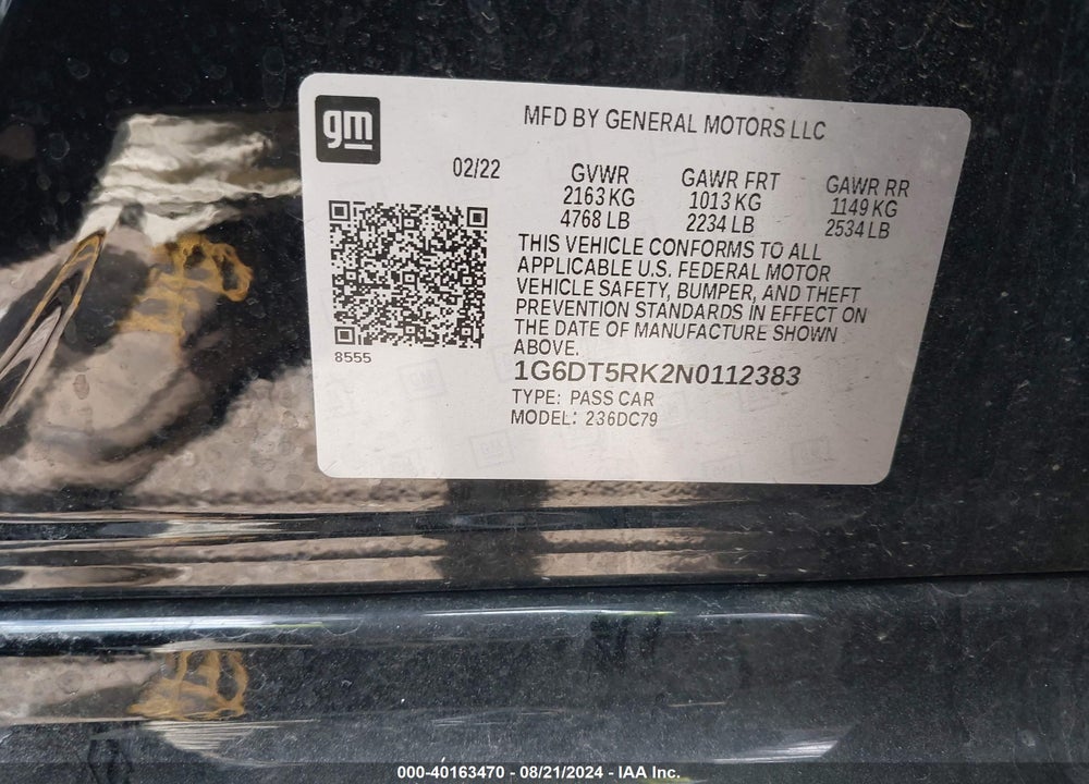 2022 CADILLAC CT5 PREMIUM LUXURY VIN: 1G6DT5RK2N0112383