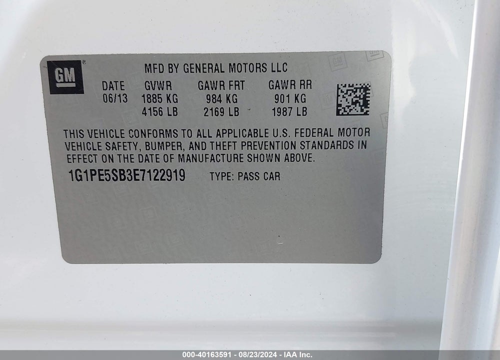 2014 CHEVROLET CRUZE 2LT AUTO VIN: 1G1PE5SB3E7122919