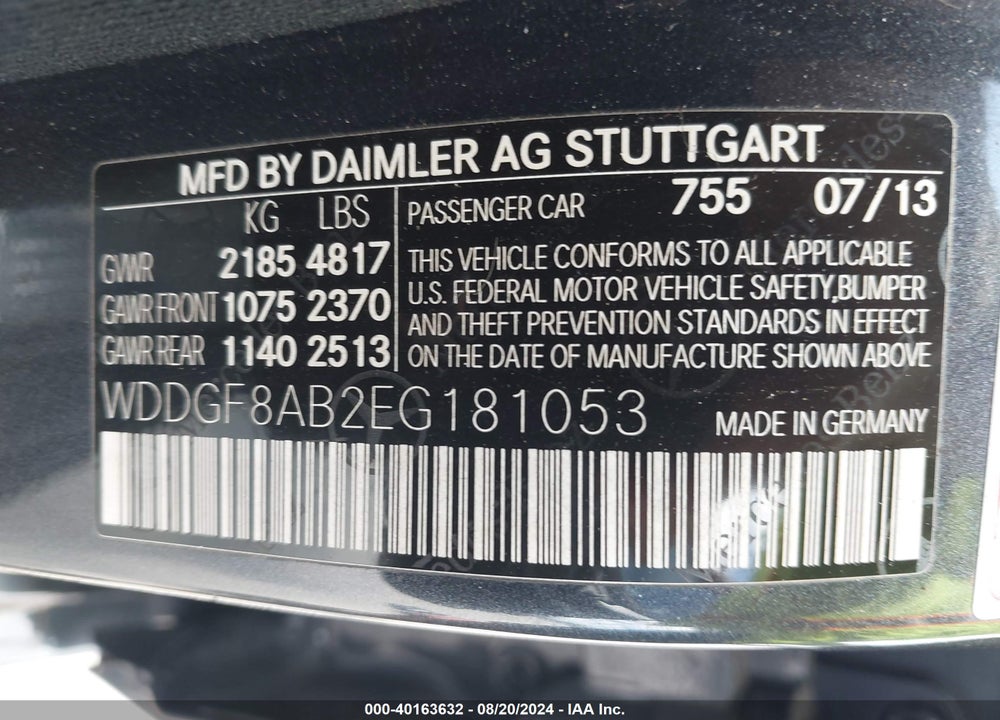 2014 MERCEDES-BENZ C 300 LUXURY 4MATIC/SPORT 4MATIC VIN: WDDGF8AB2EG181053