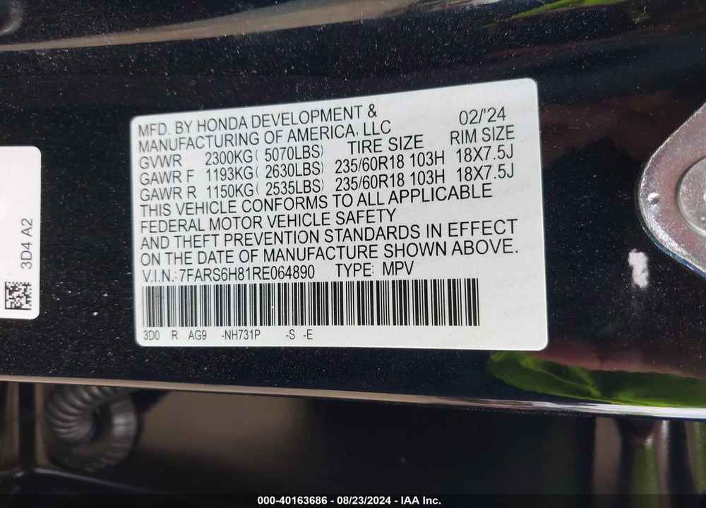 2024 HONDA CR-V HYBRID SPORT-L VIN: 7FARS6H81RE064890