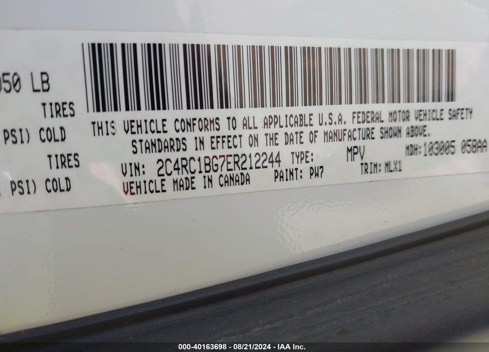2014 CHRYSLER TOWN & COUNTRY TOURING VIN: 2C4RC1BG7ER212244