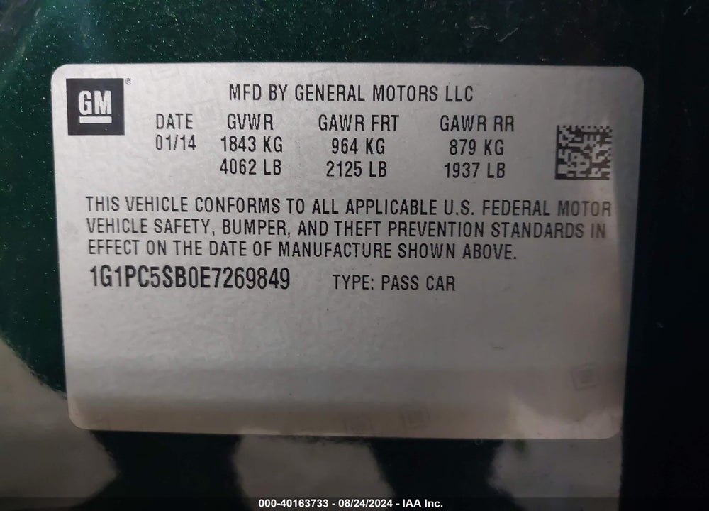 2014 CHEVROLET CRUZE 1LT AUTO VIN: 1G1PC5SB0E7269849