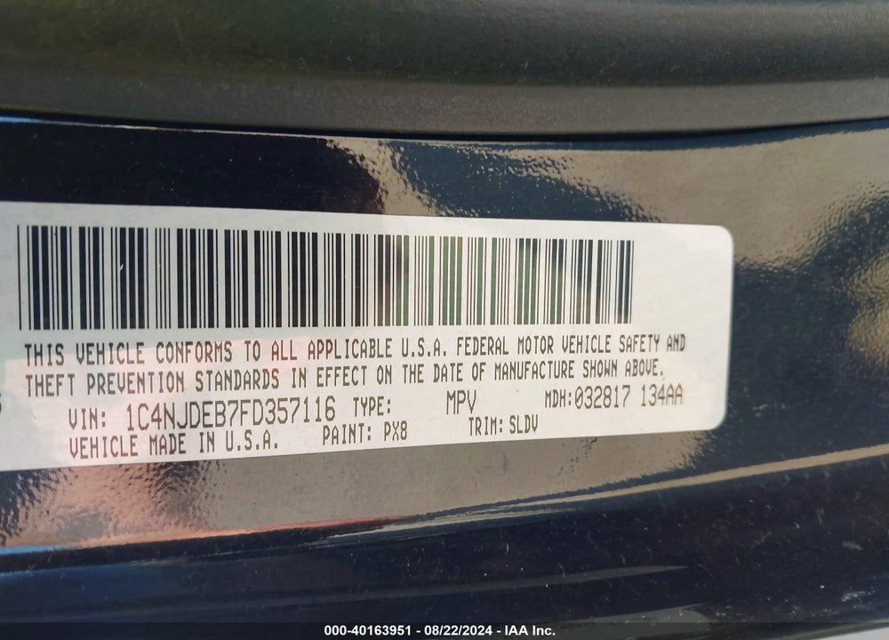 2015 JEEP COMPASS HIGH ALTITUDE EDITION VIN: 1C4NJDEB7FD357116