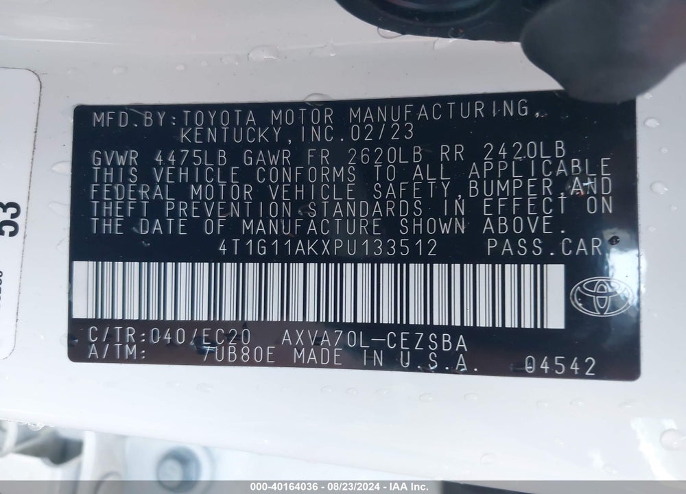 2023 TOYOTA CAMRY SE NIGHTSHADE EDITION VIN: 4T1G11AKXPU133512