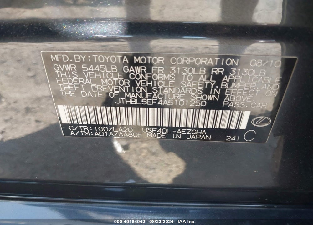 2010 LEXUS LS 460 VIN: JTHBL5EF4A5101250
