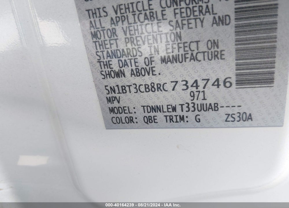 2024 NISSAN ROGUE SL INTELLIGENT AWD VIN: 5N1BT3CB8RC734746