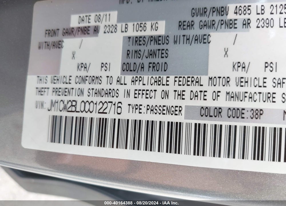 2012 MAZDA 5 SPORT VIN: JM1CW2BL0C0122716
