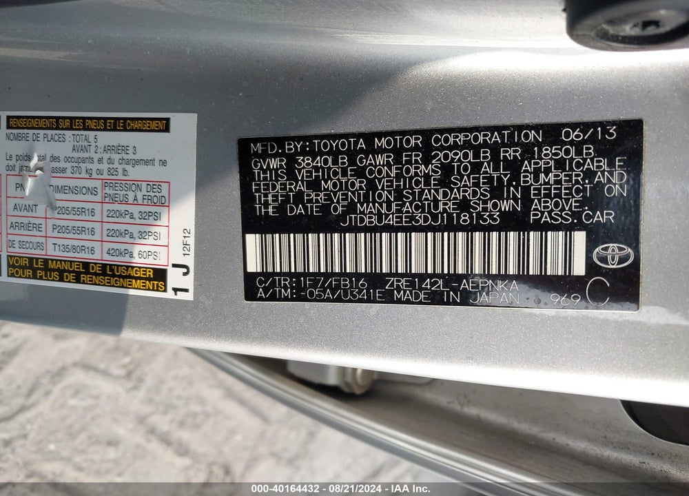 2013 TOYOTA COROLLA LE VIN: JTDBU4EE3DJ118133