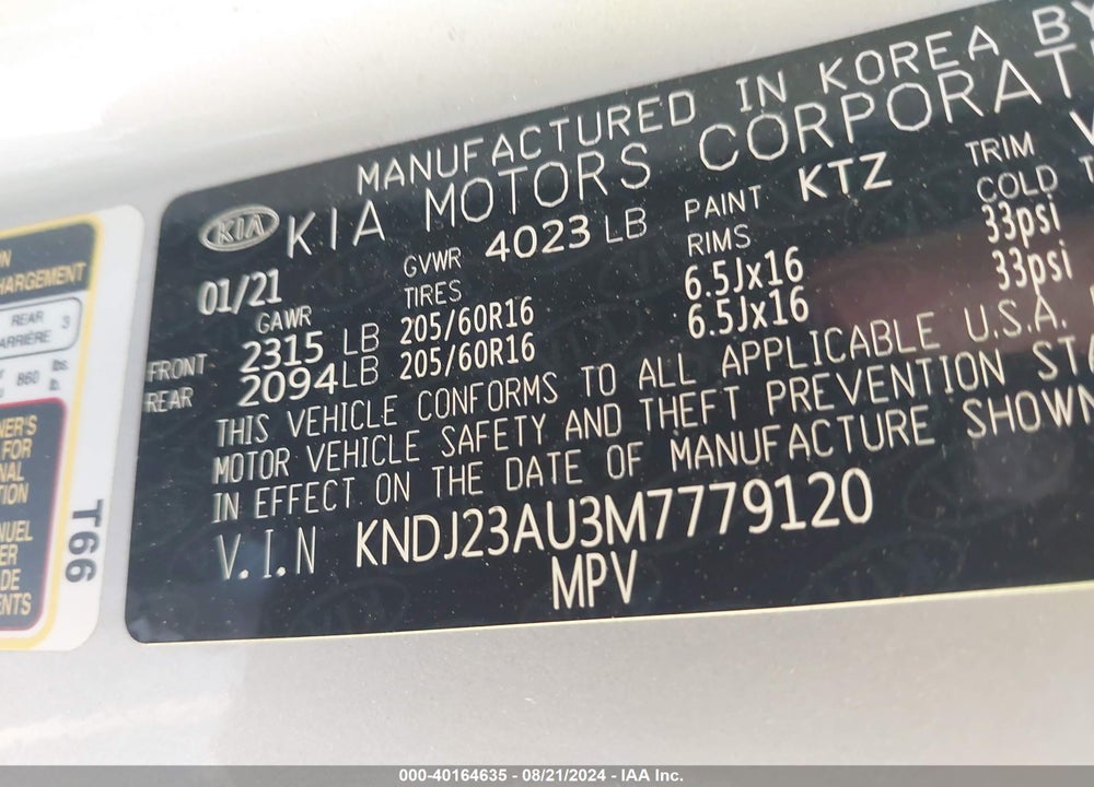 2021 KIA SOUL !/+/S VIN: KNDJ23AU3M7779120