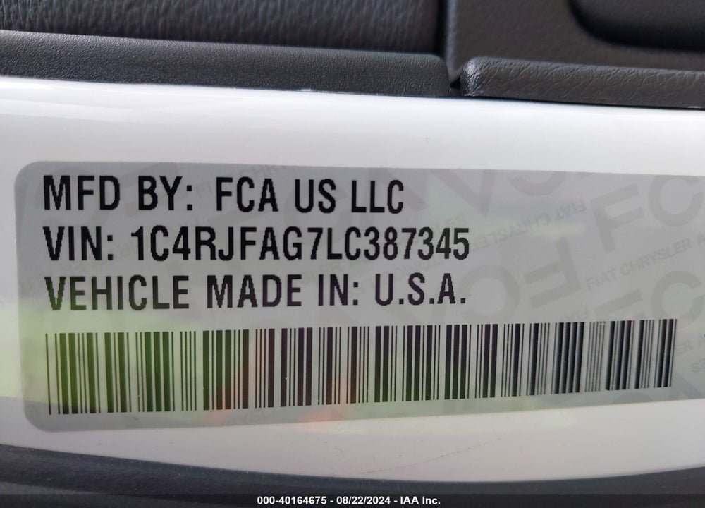 2020 JEEP GRAND CHEROKEE VIN: 1C4RJFAG7LC387345