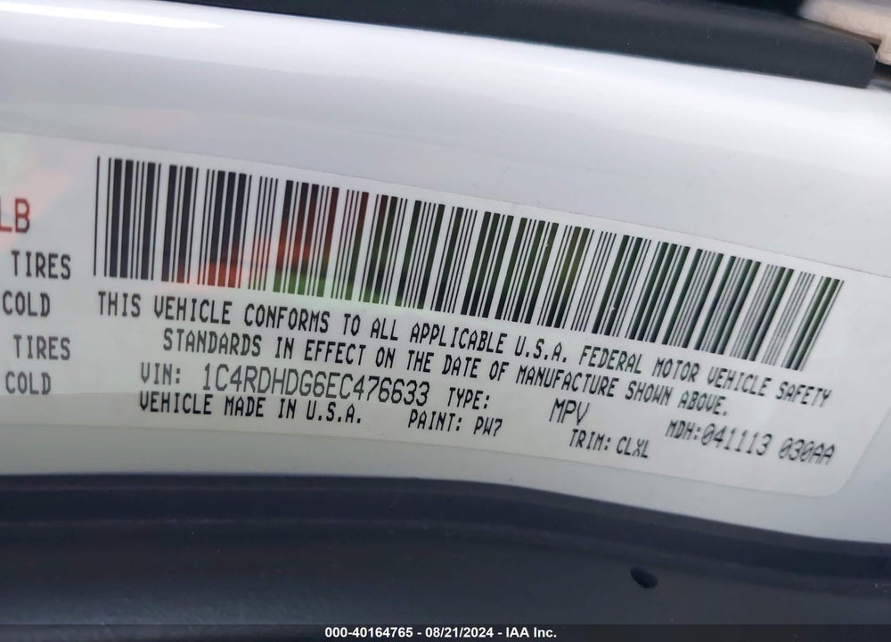 2014 DODGE DURANGO LIMITED VIN: 1C4RDHDG6EC476633