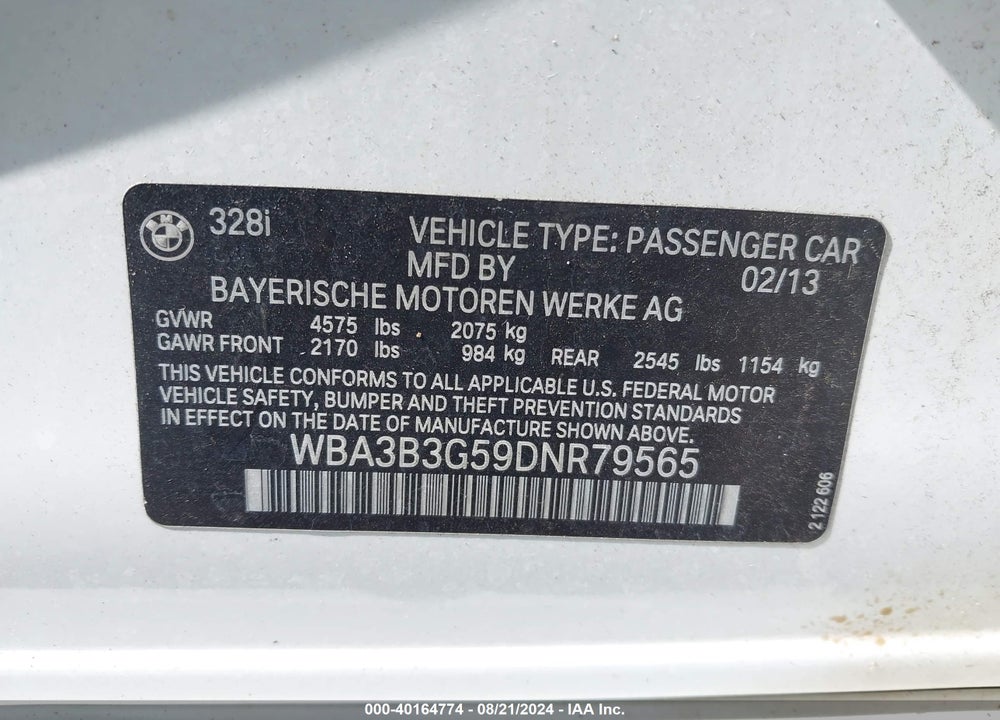 2013 BMW 328I XDRIVE VIN: WBA3B3G59DNR79565