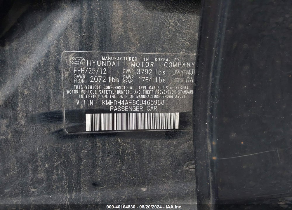 2012 HYUNDAI ELANTRA GLS (ULSAN PLANT) VIN: KMHDH4AE8CU465968